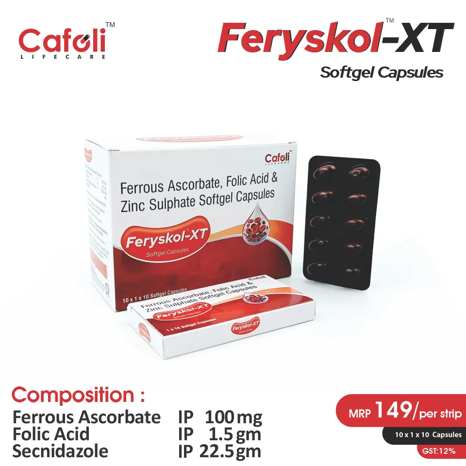 Ferrous Ascorbate  + Folic Acid + Zinc Softgel at Best Price in PCD Pharma Franchise for Nutritional Supplement and Iron, Folate, and Zinc Supplement.